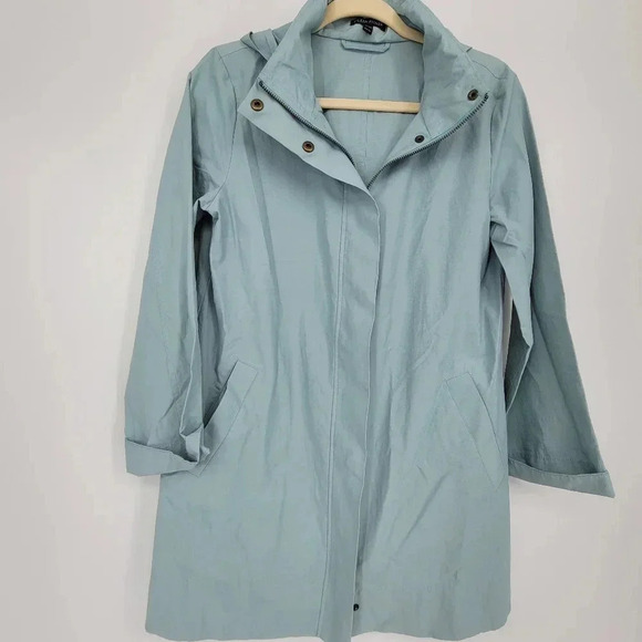 Eileen Fisher Petites Hidden Hood Rain Jacket lightweight blue size Xsmall - Picture 2 of 8